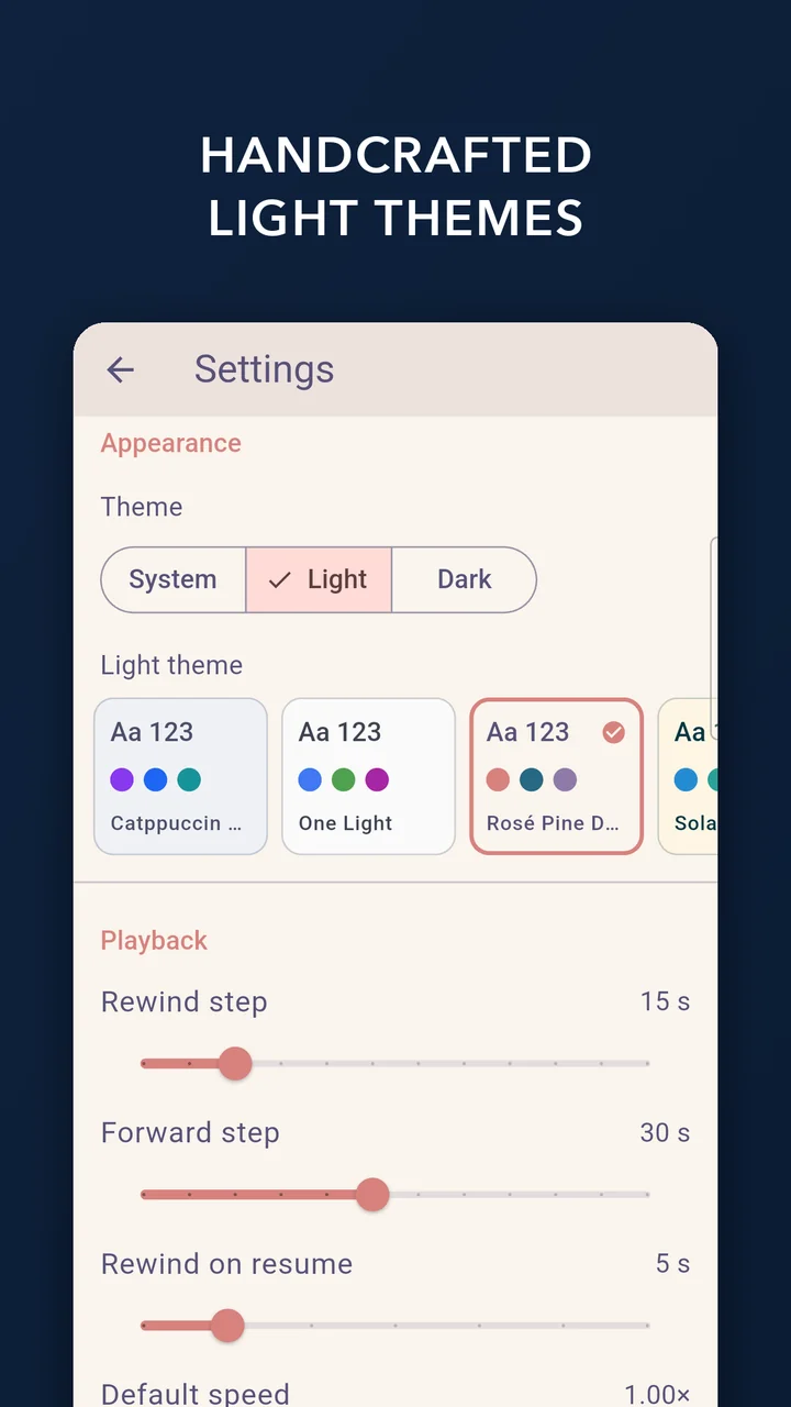 Handcrafted light themes — choosing a light theme in Settings